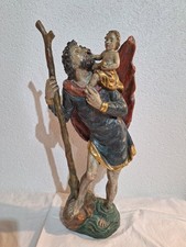 alte Heiligenfigur Holz Heilige Christopherus Jesus geschnitzt farbig gefaßt