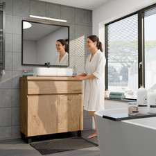 paplinskimoebel Waschbeckenunterschrank 80 WC Schublade 40 cm Tief Eichenoptik