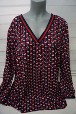 Damen Schlupf Bluse Tunika  Gr. 50  Polyester gepunktet Rot weiß dunkel Blau
