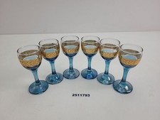 6x Likör-Gläser Glas vintage 70er Jahre Küche blau, Gold H:11,5cm #2511793