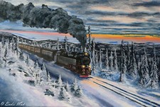Acrylbild.Handgemalt. Leinwand.60x40cm. Eisenbahnromantik ,Harz. Unikat.