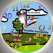 Wanduhr Geburtsuhr Kinderuhr zur Geburt - Motiv Storch - Holz Handarbeit