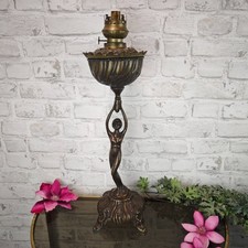 Petroleumlampe Bronze Figur Jugendstil Frau Fackel Statue Schale WeeNTAGE