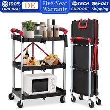 Servierwagen mit Rollen, Klappbar Rollwagen mit 3 Etagen 60x38x83cm Barwagen 