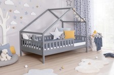 ANGEBOT 2-in-1 Hausbett "LOU" inkl.Rollrost B-WARE Kiefer massiv Hellgrau120x200
