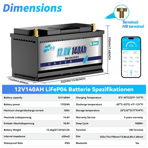 12v 140ah h190 bluetooth - 12v,