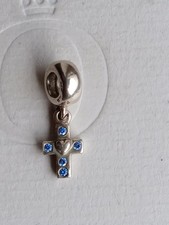 Original Pandora Element, Charm, Dangle Kreuz mit Herz, Zirkonia blau, retired