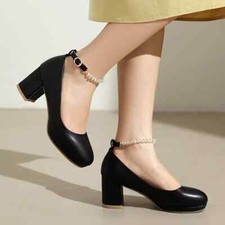 EUR39 Mary Jane Blockabsatz High Heels Plateau Pumps Riemchen Geschlossen Schuhe