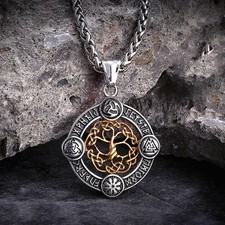Halskette Yggdrasil Baum des Lebens Runen Anhänger Wikinger Vegvisir Valknut