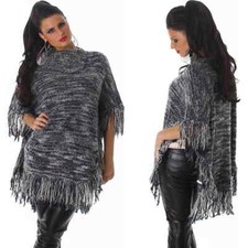 Damen Poncho Pullover Fransen