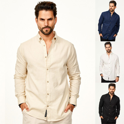Herren langarmhemd leinen - herren,