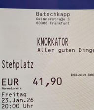 Tickets Knorkator Frankfurt am Main 23.01.26 Stehplatz Karten Eintrittskarten