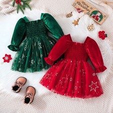 Weihnachten Partykleid Kinder Baby Mädchen Tüllkleid Langarm Tutukleid Festkleid