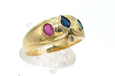 Größe 57 Ring 585 GOLD 14 Karat Gelbgold Smaragd Rubin Diamant Saphir G1223/25