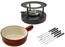 Käsefondue Set Caquelon Induktion Guss  Ø 20 cm rot, 6 Gabeln, Rechaud