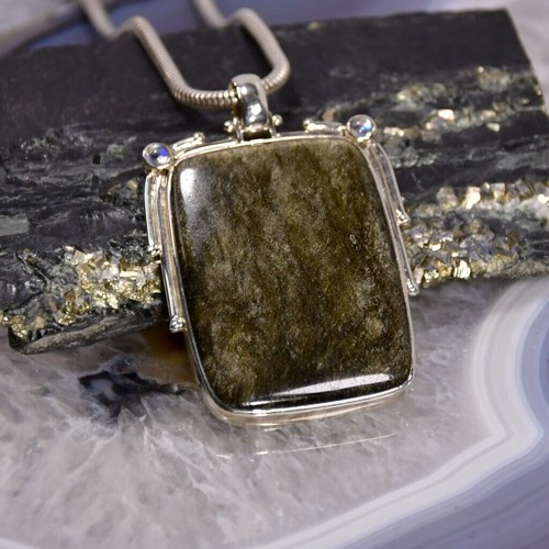 Gold obsidian anhänger - obsidian, 925er