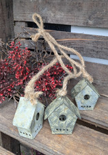 ❤3 kleine Vogelhäuschen  an Schnur Metall Zink Antiklook   Herbst Deko ❤