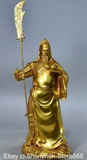 10,8" alte chinesische Kupfer vergoldete Feng Shui Guan Gong Yu Stand Statue