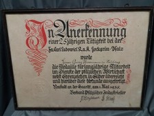 Carl Ludowici Jockgrim Urkunde 25 Jahre Tätigkeit Pfirramnn Neuburg 1935