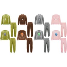 Kinder Schlafanzug Flanell Pyjama Set Jungen Mädchen Winter Warme Nachtwäsche