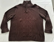 Strickpullover Herren Zopfmuster dunkel braun Gr.XXL Baumwolle Stehkragen Zip RV