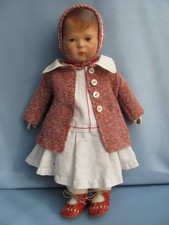 Altes gepflegtes Leinenkleid mit Strickmantel + Häubchen von Käthe Kruse Puppe 1