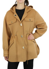 Sandro Loulli Mantel Damen Eu 34 Wolle mit Kapuze Geknöpft Taschen Kamel