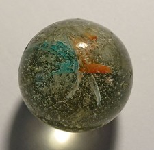 Große alte Glas Murmel, blau weiß rot transparent, Luftbläschen, 30 mm Durchm.