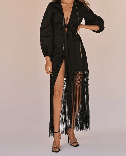 Zara leinenkleid mit - leinenkleid, fransen