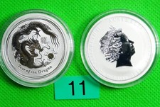 5x 1/2 oz Silbermünzen *** Lunar II Drache   -Australien - 2012  in Kapsel