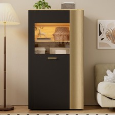 LED Kommode Sideboard Anrichte Aufbewahrungsschrank mit Glastüren 5 Regal Verste