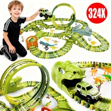 Dinosaurier Rennstrecke 324 Teile Auto Set Tunnel Brücke Dinos Spielbahn Kinder