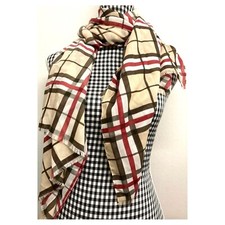 Halstuch Schal beige kariert 160x68cm pflegeleicht Business klassisch chic