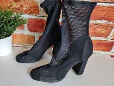 DAMEN TOPSHOP UK 5 EU 38 SCHWARZ NETZ ZUM ÜBERZIEHEN HOHER BLOCKABSATZ PARTY STIEFELETTEN