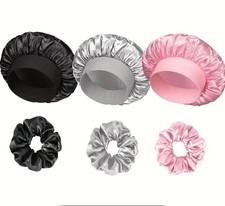 2er Set Bonnet und Satin Haarband Schwarz Schlafhaube Set Haarschutz Haarhaube