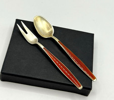J. Tostrup Norway Sterling Emaille Besteck – Rot, 925er Silber, Mid-Century