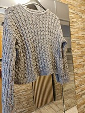 Pullover Schurwolle Seiden Tweed einzigartiger Zopfmuster 36-38 neu Grau