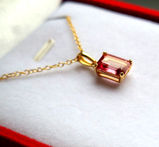 925 Sterling Silber Halskette Pink Topas Edelstein Anhänger Echtschmuck Gelbgold