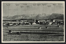 Unterthingau, Totalansicht mit Bergpanorama, Ansichtskarte 