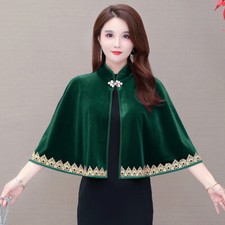 Damen Spitzenrand Samt Capelet Schulterjacke Bolero Top Formelle Mantel Abend