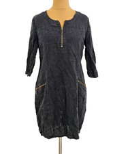 40 Shiftkleid 100% Leinen ISOLDE schwarz Reißverschluss elastischer Saum Taschen