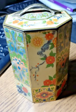 Alte Blech Kaffee Dose Klipp s Kaffee 1953 8eckig Deckel Griff floral asiatisch