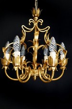 italienischer  Kronleuchter Deckenlampe Blattgold  um 1960-70 überarbeitet