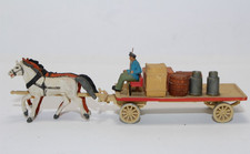 hf1468, RAR Alte Roskopf Pferdefuhrwerk 2er Gespann Plattenwagen Ladung TOP H0