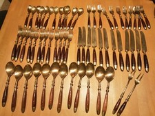62 Teile altes ESSMEYER Besteck für 12 Personen Vintage Holzgriffen