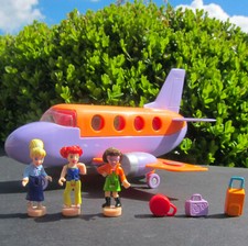Mini Polly Pocket Tour Jet - Polly and the Pops 100% Komplett Flugzeug 3 Koffer