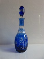 Vintage Bleikristall Karaffe Lausitzer Glas - Traube, Blau / Geschliffen, 36 cm