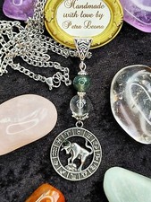 Anhänger MOOSACHAT BERGKRISTALL + Kette Geburtsstein Sternzeichen STIER APRIL sf