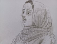 Junge Frau,sitzend.Bleistiftzeichnung ,handgefertigt vom KünstlerAtelier HADASSA