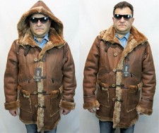 COGNAC 100% ECHTES LAMMFELL SHEARLING LEDER Parka Trenchcoat Jacke XS-8XL
